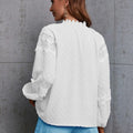 Crochet Tassel Tie Neck Long Sleeve Blouse