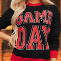 GAME DAY Letter Graphic Varsity Striped Detail Baggy Sweatshirt