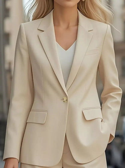 Lapel Collar One Button Blazer Apricot