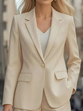 Lapel Collar One Button Blazer Apricot