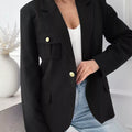 Lapel Collar One Button Blazer Black