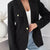 Lapel Collar One Button Blazer Black