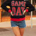 GAME DAY Letter Graphic Varsity Striped Detail Baggy Sweatshirt