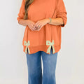 Bow Slit Round Neck Sweatshirt