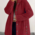 Full Size Fleece Button Up Hooded Outerwear Plus Size Red