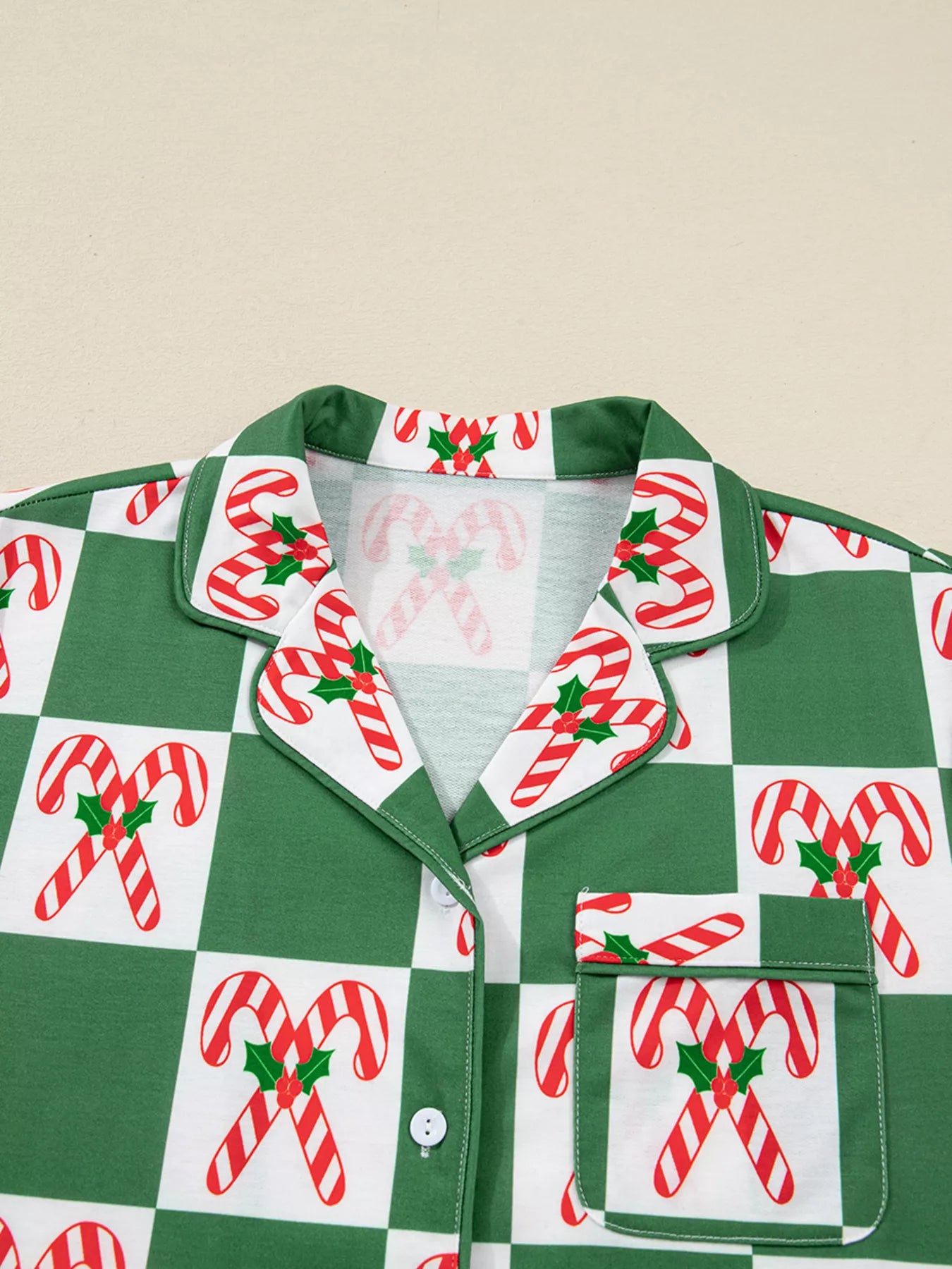 Candy Cane Checkered Pattern 2pcs Pajama Set