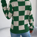 Checkered Turtleneck Long Sleeve Sweater