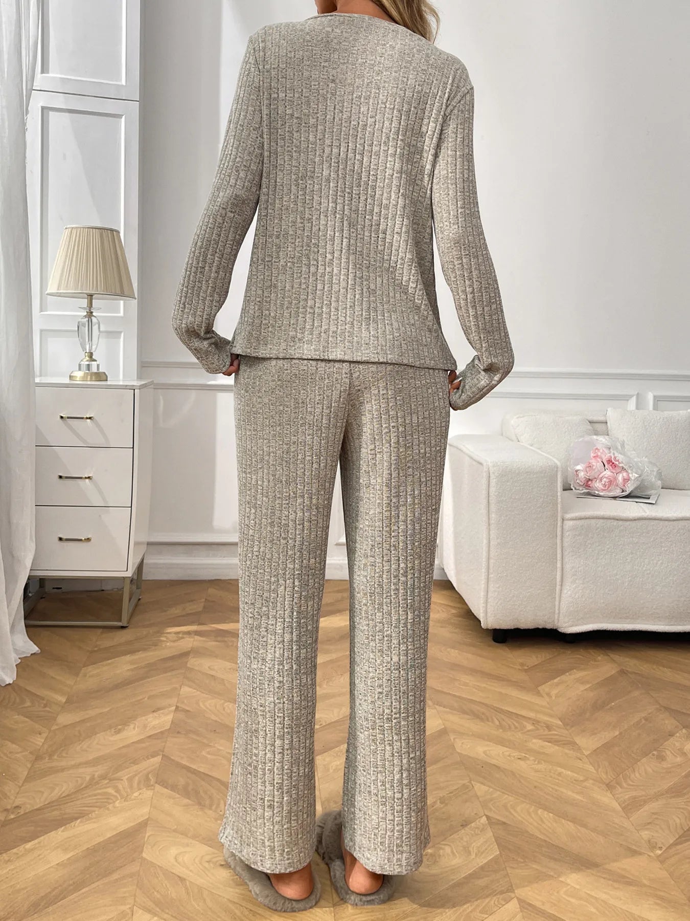 Ribbed Long Sleeve Top and Pants Lounge Set