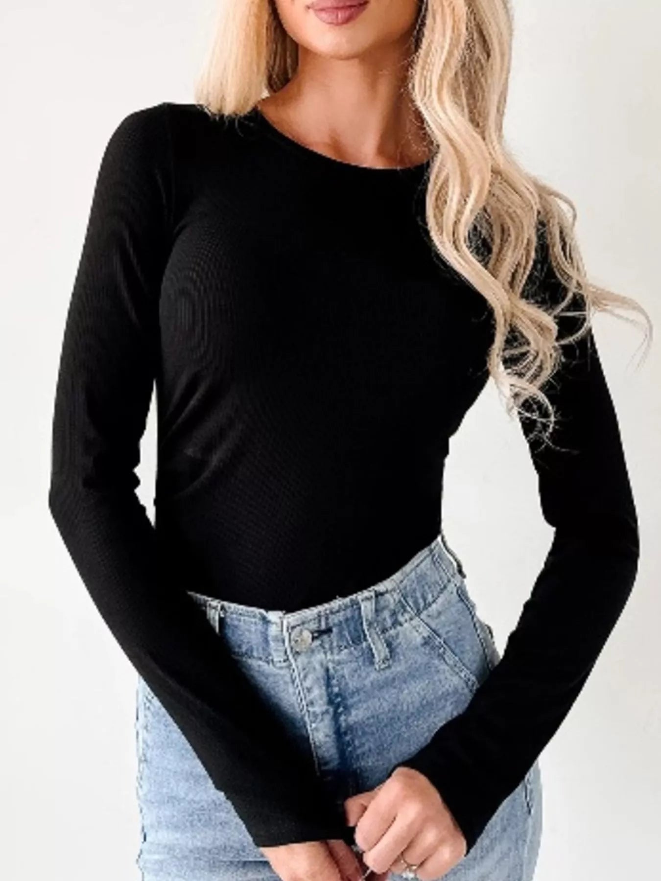 Ribbed Long Sleeve Fitted Bodysuit