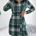 Plaid Button Front Tie Waist Shirt Dress