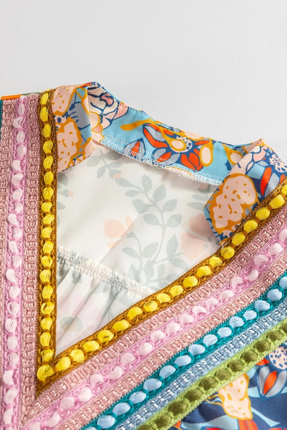 Multicolour Crochet V Neck Half Sleeve Boho Floral Blouse