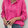 Button-Front Drawstring Hoodie Fuchsia Pink