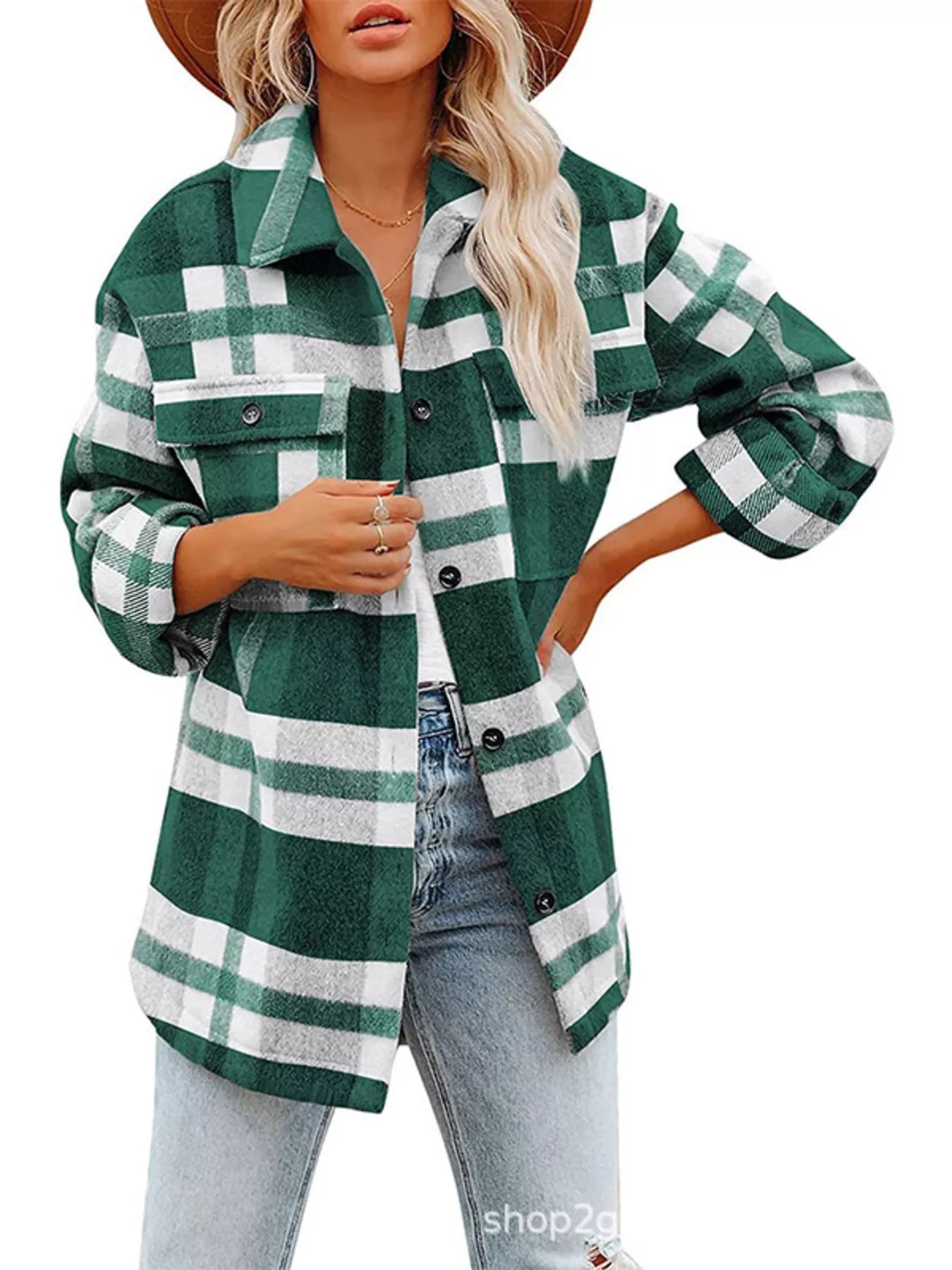 Plaid Button-Down Long Sleeve Jacket