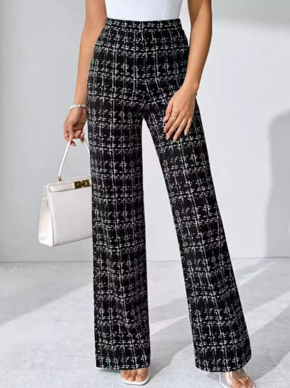 Plaid Wide Leg Pants Black