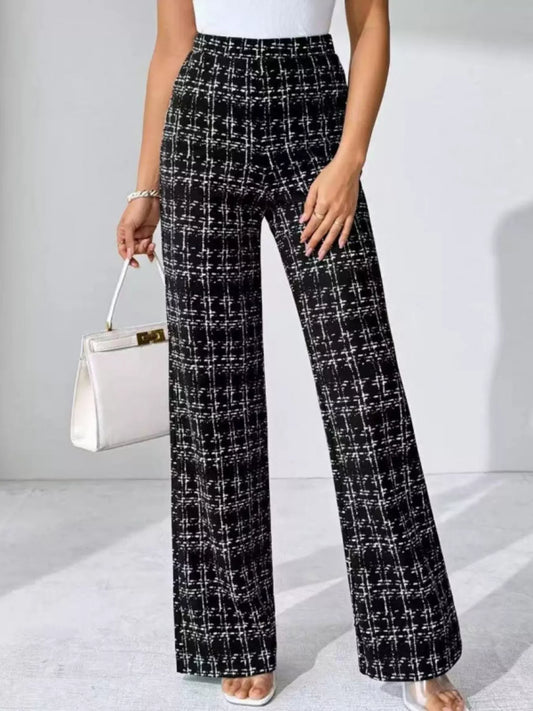 Plaid Wide Leg Pants Black