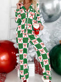 Candy Cane Checkered Pattern 2pcs Pajama Set
