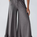 Ruffled Wide Leg Pull On High Waist Pants with Pockets