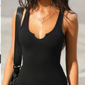 Notched Wide Strap Tank Black
