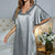 Satin Flutter Sleeve Side Slit V-Neck Night Dress Silver
