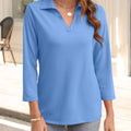 Johnny Collar Solid Color Top Sky Blue