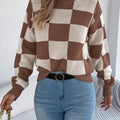Checkered Turtleneck Long Sleeve Sweater