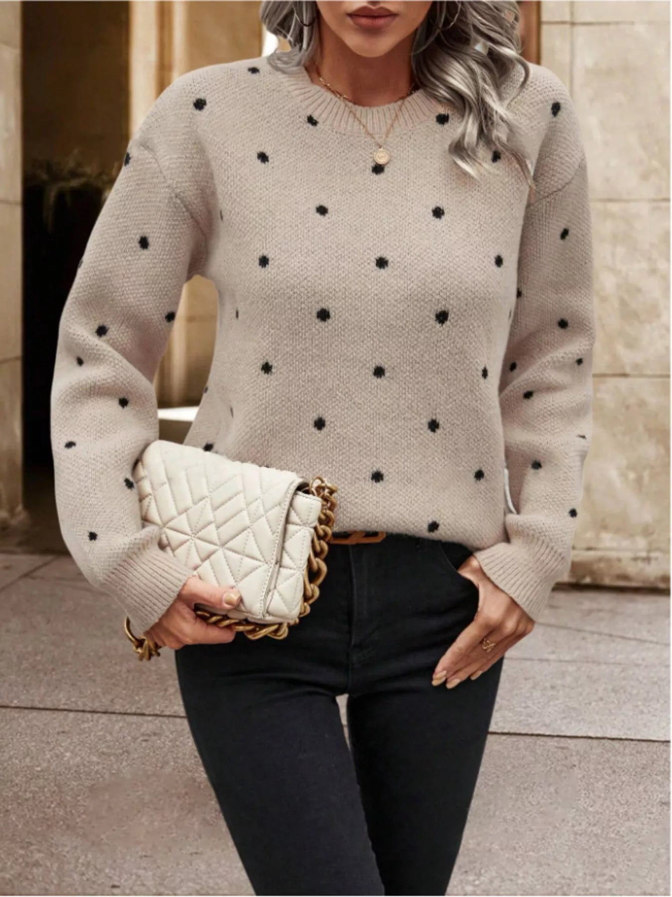 Polka Dot Long Sleeve Sweater