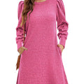 Ribbed Knit Puff Sleeve Casual Mini Dress