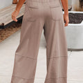 Mineral Wash Exposed Seam Drawstring Elastic Waistband Wide Leg Cargo Pants