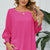 Smocked Lantern Sleeve Round Neck Blouse Hot Pink