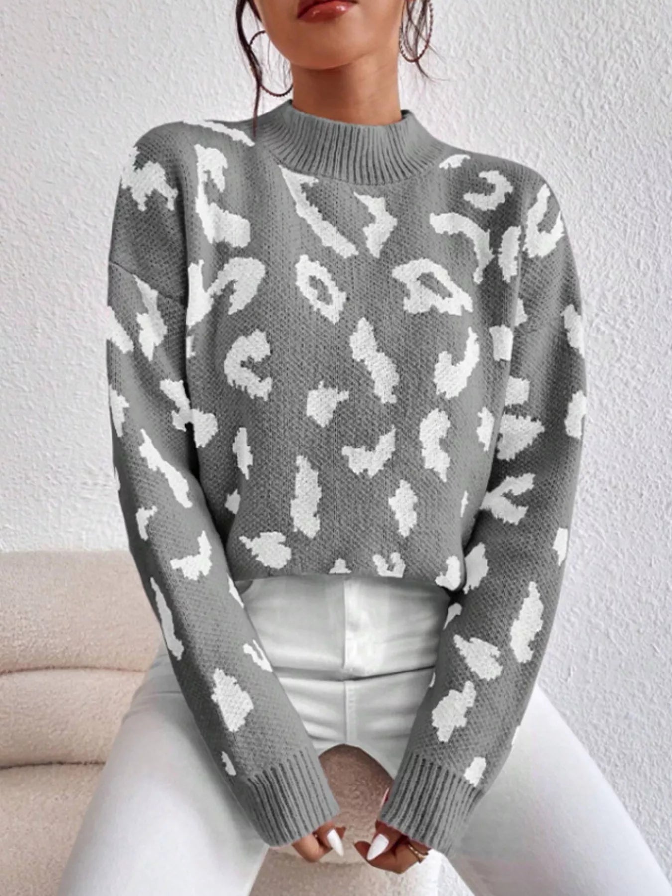 Leopard Mock Neck Sweater