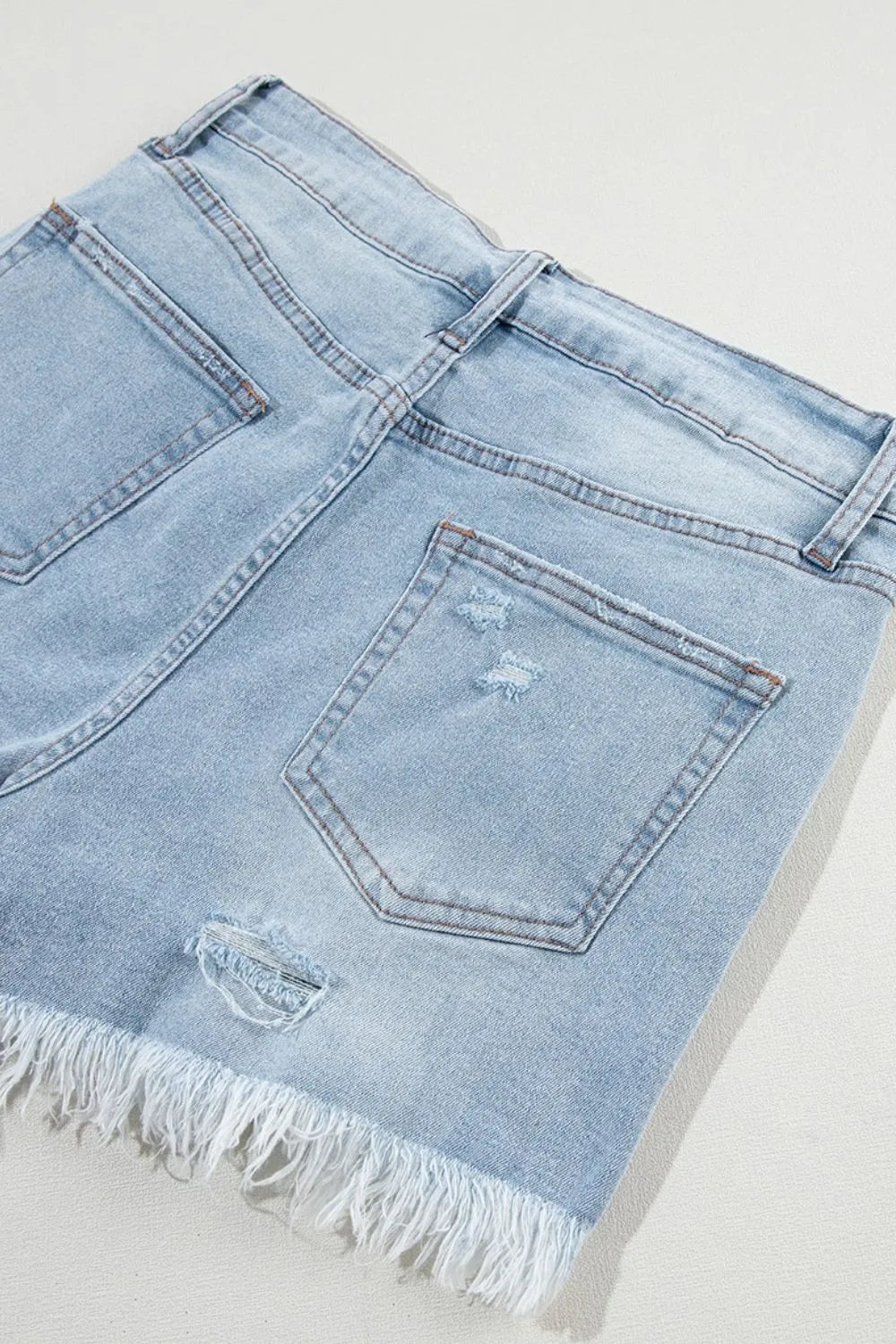 Distressed Raw Hem High Waist Denim Shorts