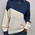 Color Block Ribbed Knit Sweater Navy Blue