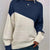 Color Block Ribbed Knit Sweater Navy Blue