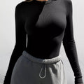 Long Sleeve Crop T-Shirt with Ribbed Texture Black