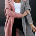 Two-Tone Open Front Knit Hooded Cardigan Dusty Pink