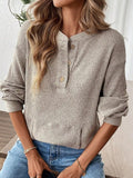 Ribbed Button Detail Long Sleeve T-Shirt