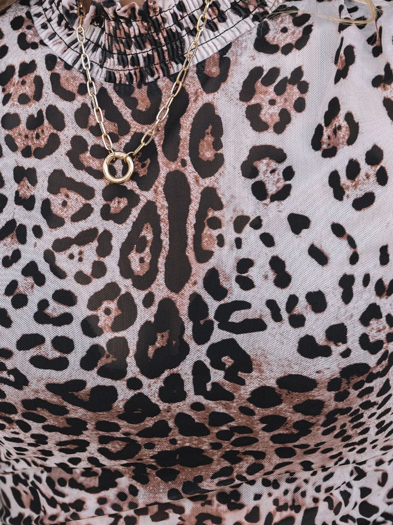 Leopard Print Long Sleeve Mock Neck Bodysuit