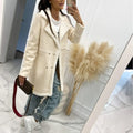 Lapel Collar Exposed Seam Buttoned Coat Cream