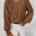 Cable Knit Long Sleeve Sweater Brown