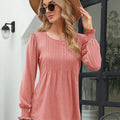 Smocked Round Neck Lantern Sleeve Blouse
