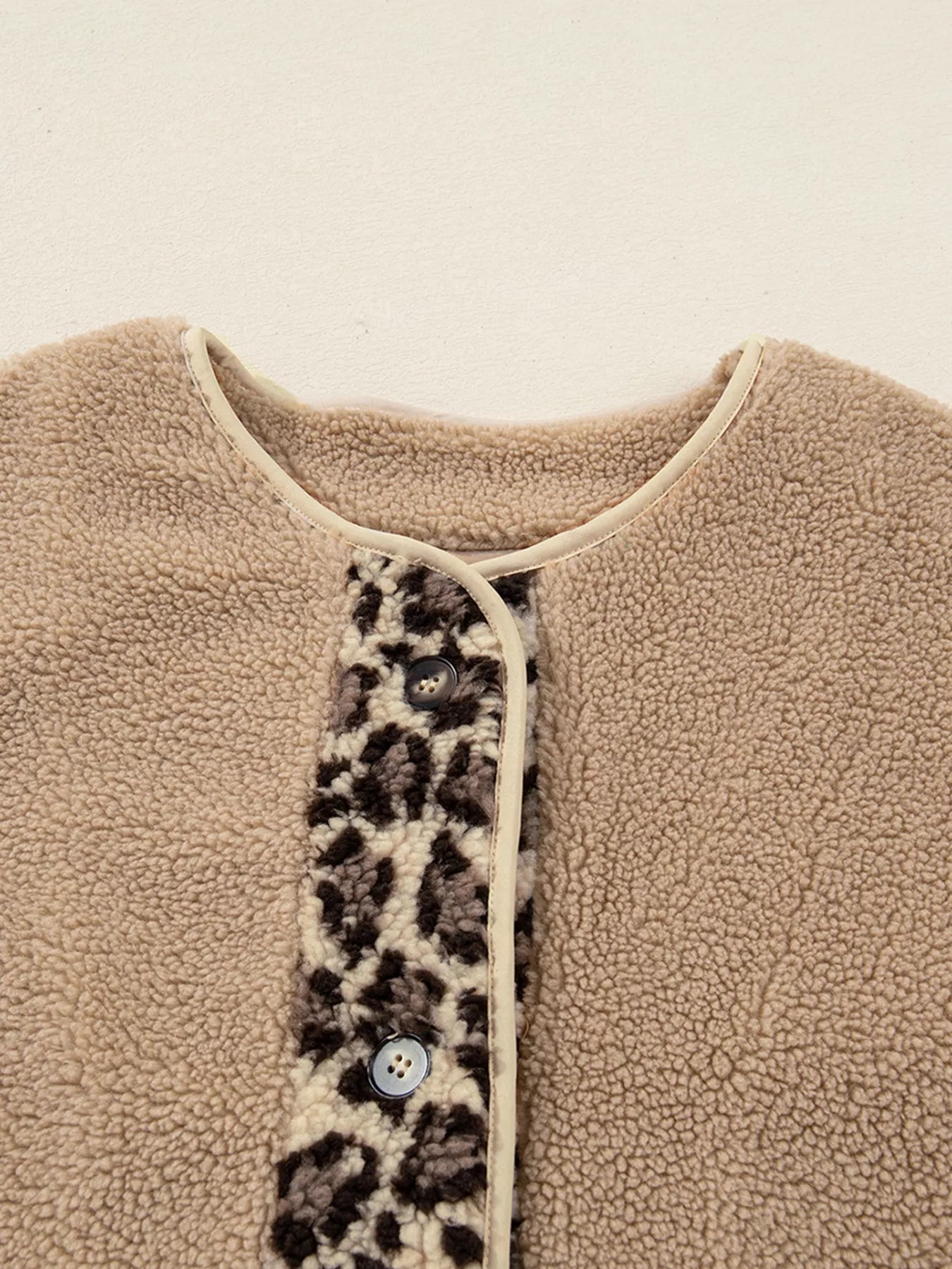Casual Leopard Print Accent Plush Jacket with Pockets