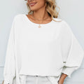 Smocked Lantern Sleeve Round Neck Blouse