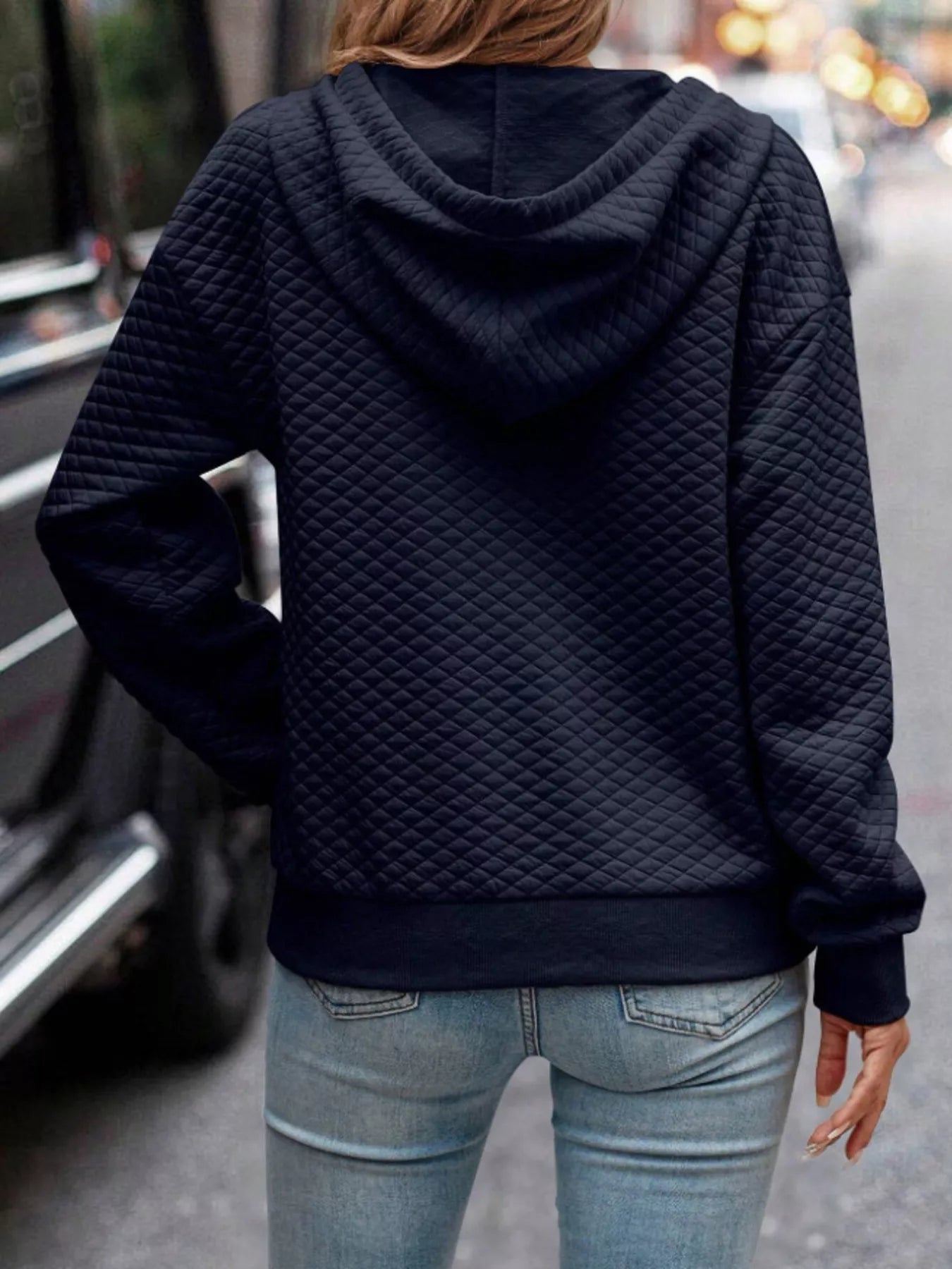 Drawstring Textured Dropped Shoulder Hoodie