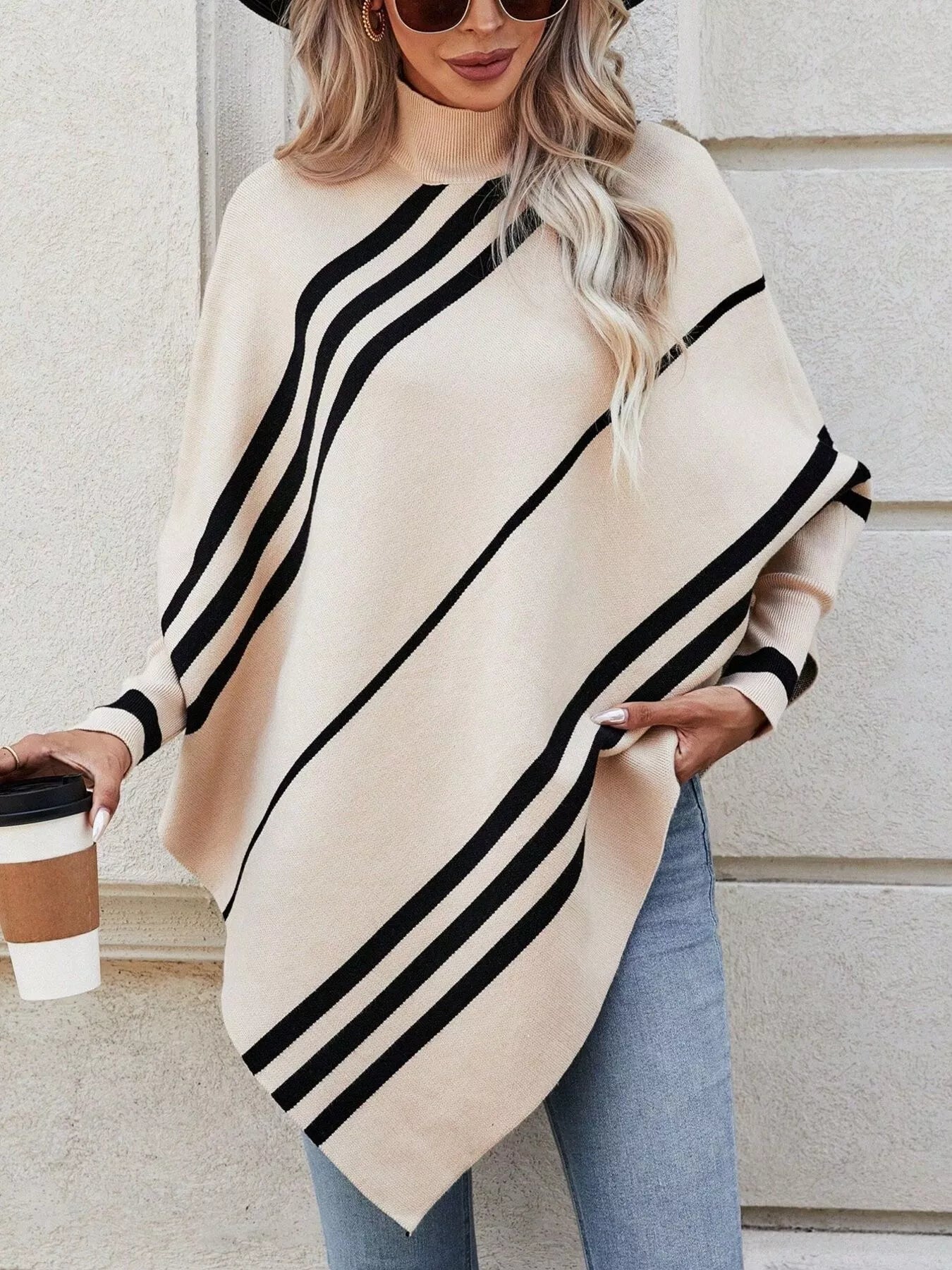 Striped Pattern Batwing Sleeve Sweater
