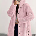Full Size Fleece Button Up Hooded Outerwear Plus Size Pink