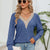 Lace Detail V-Neck Ribbed Blouse Cobalt Blue