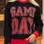 GAME DAY Letter Graphic Varsity Striped Detail Baggy Sweatshirt Black