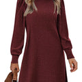 Ribbed Knit Puff Sleeve Casual Mini Dress