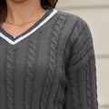 Classic Cable Knit V-Neck Sweater