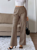 Plaid High-Waisted Wide Leg Pants Brown